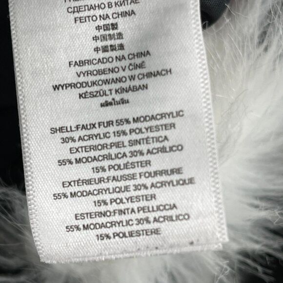 Michael Kors Houndstooth Black White Open Front Faux Fur Vest Large - Picture 7 of 8